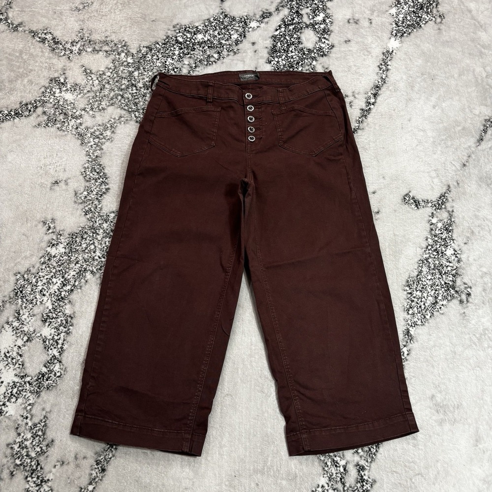Torrid Burgundy Wide Leg Crop Pants Size 14 Button Fly Patch Pockets Twill
